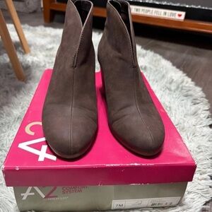 Women's Brown Suede-Look Ankle Booties - Streamlined Slip-On Style
